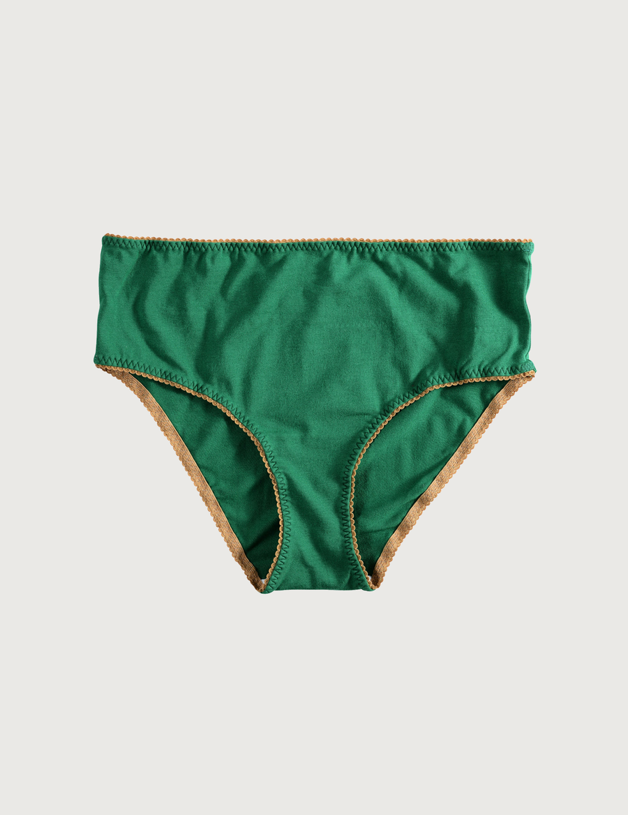 COTTON Emerald Green Bottoms · z wysokim stanem